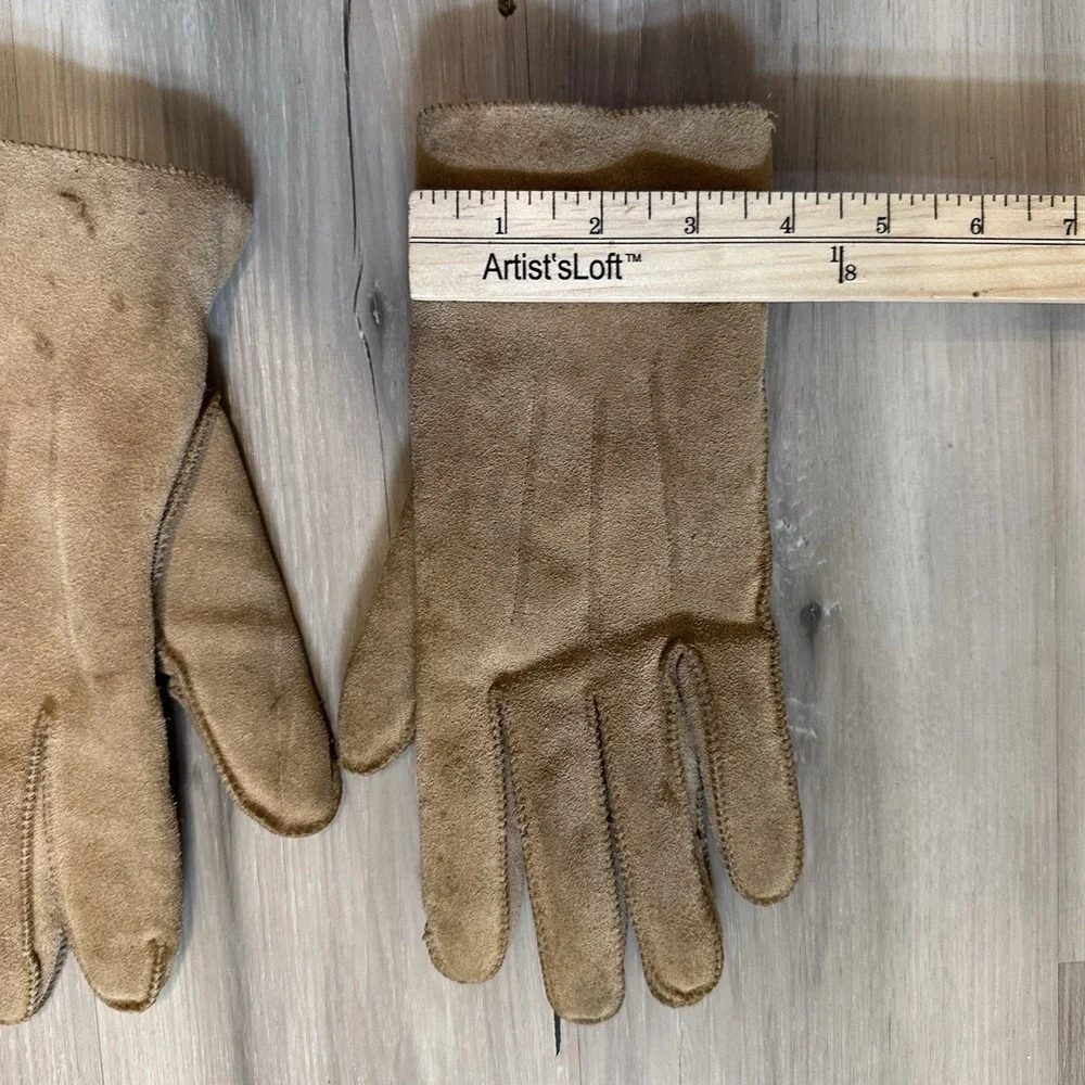 Aris Brown Suede Leather Gloves Sz M Faux Sherpa Lined * Has Some Discoloration